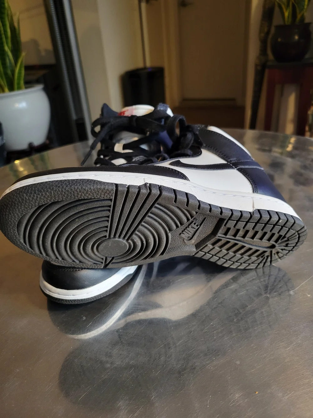 Nike Men’s Black & White Mid-Top Sneakers with Red Logo
